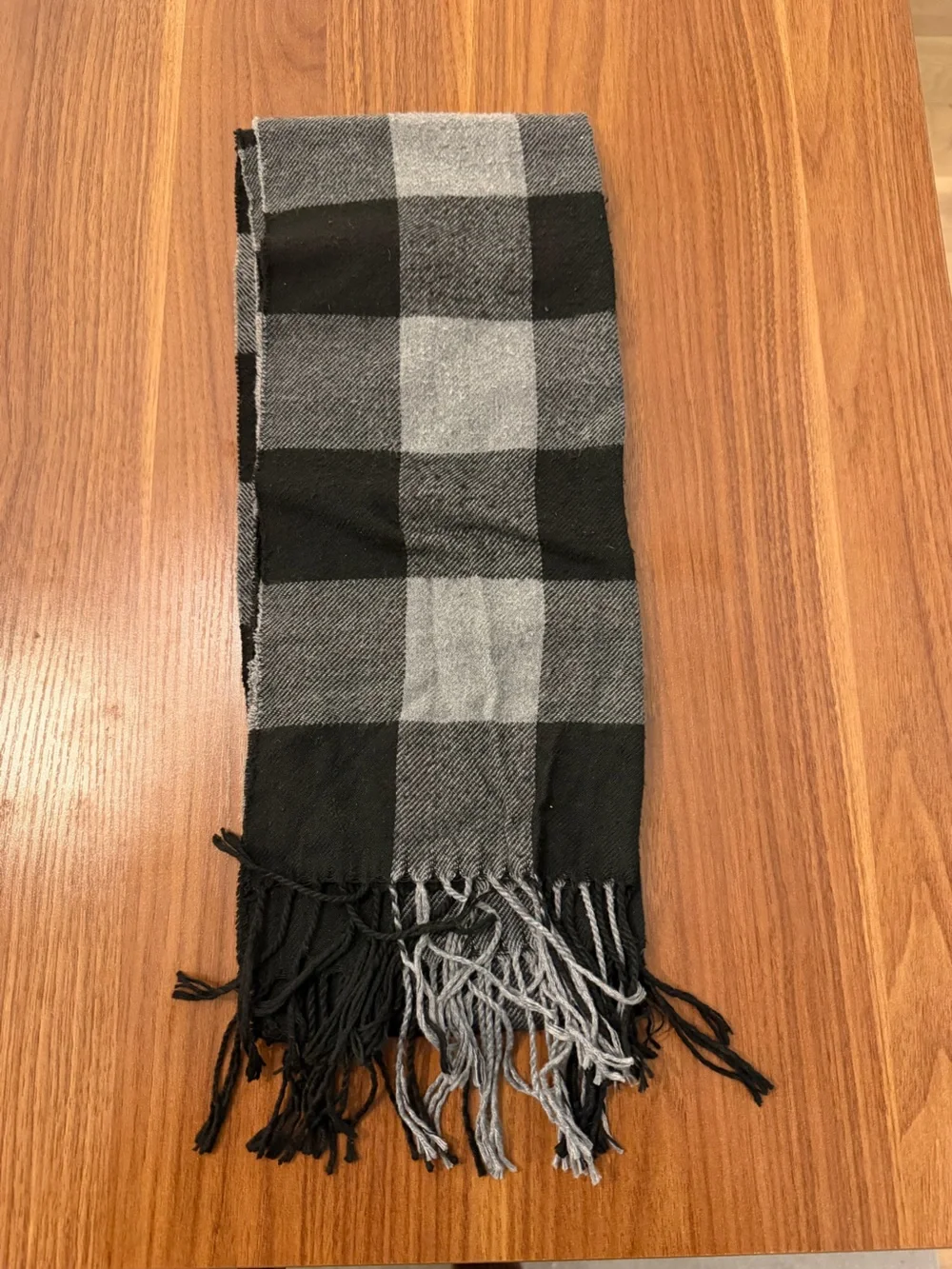 Black and Gray Plaid Fringe Scarf